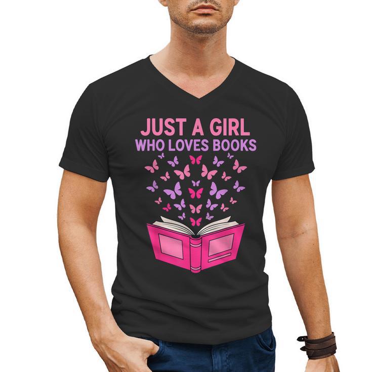 Just A Girl Who Loves Books Butterflies Reading Men's V-Neck T-Shirt