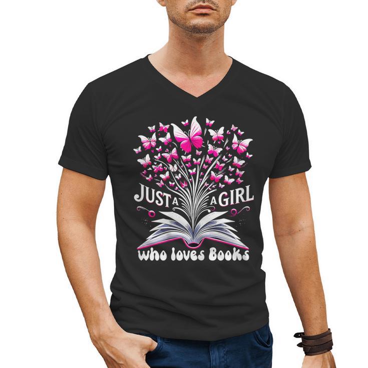 Just a Girl Who Loves Books Reading Book Butterfly Bookworm Men's V-Neck T-Shirt