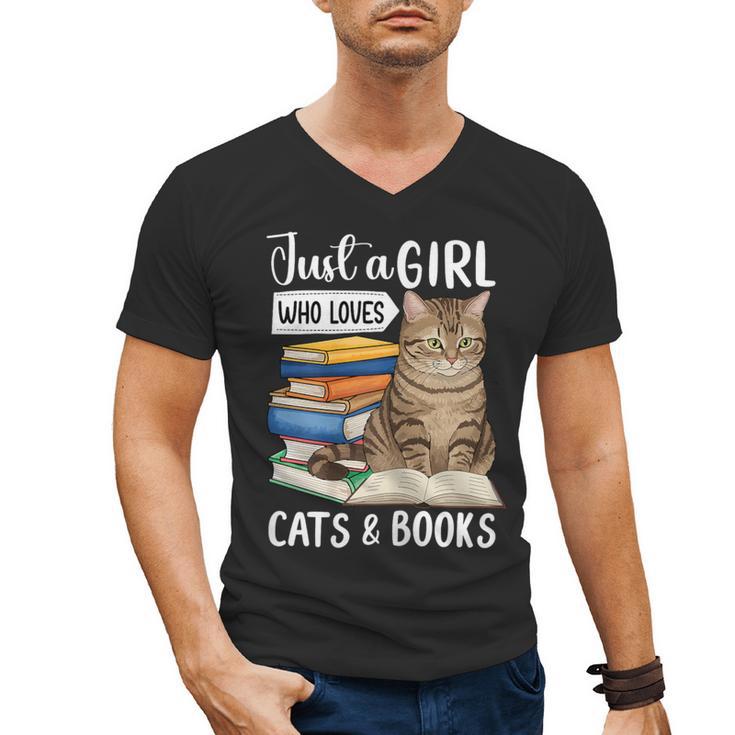 Just a Girl Who Loves Cats And Books Men's V-Neck T-Shirt