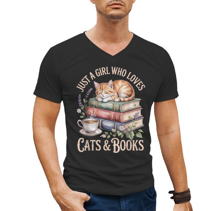 Just A Girl Who Loves Cats And Books Reading Librarian Men's V-Neck T-Shirt