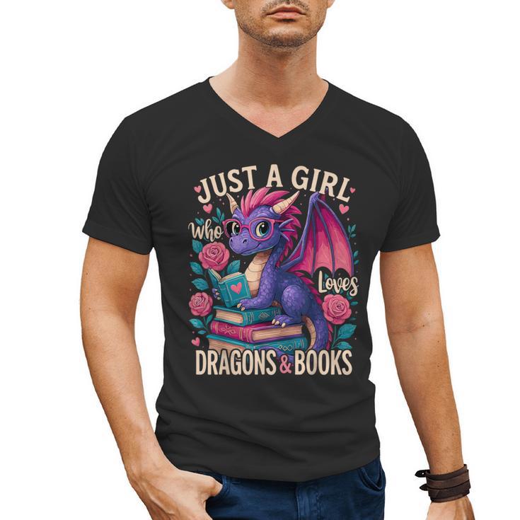 Just a Girl Who Loves Dragons And Books Dragon Men's V-Neck T-Shirt
