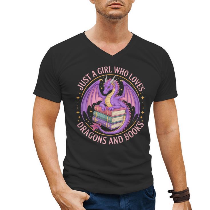 Just A Girl Who Loves Dragons And Books Fantasy Dragon Men's V-Neck T-Shirt