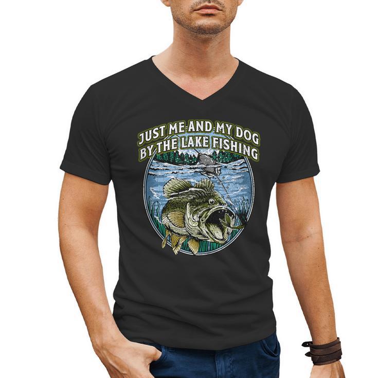 Just Let Me And My Dog By Lake Fishing Introvert Lifestyle Men's V-Neck T-Shirt