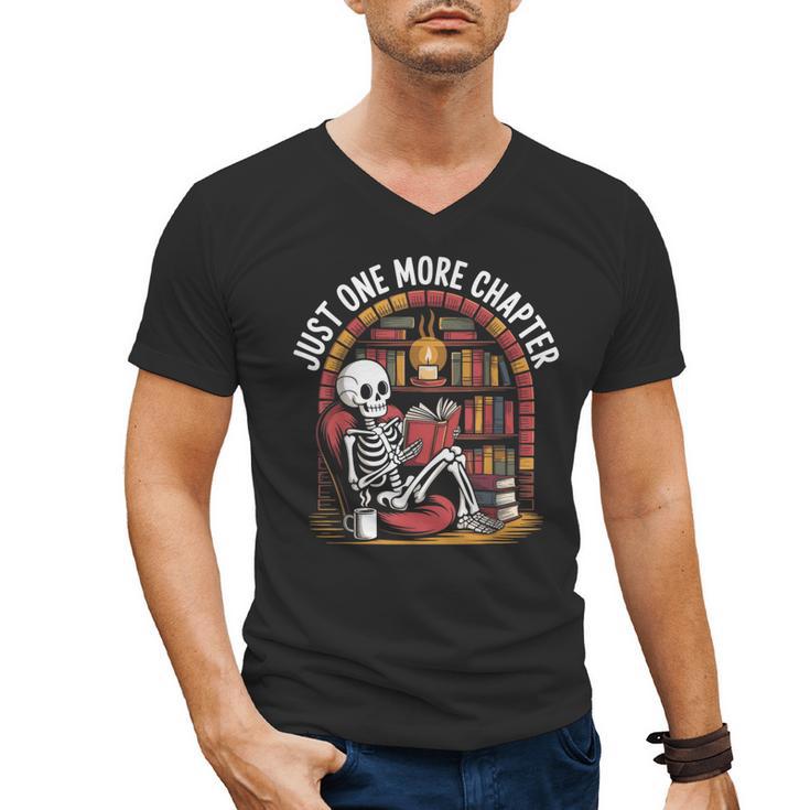 Just One More Chapter Skeleton Reading Cozy Books Men's V-Neck T-Shirt