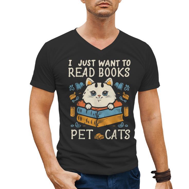I Just Want To Read Books And Pet Cats Introvert Men's V-Neck T-Shirt