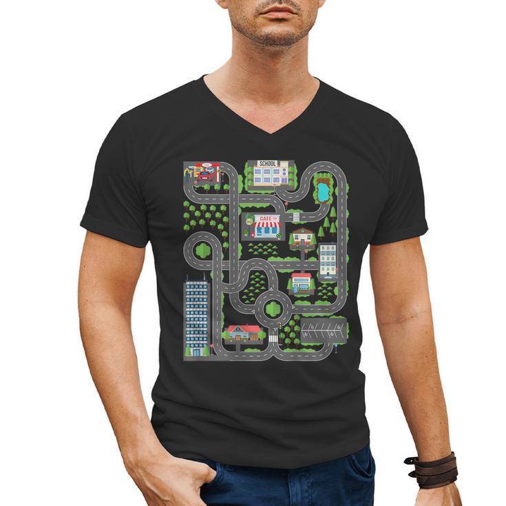 Kid Play Cars On Dad Back Race Track Mat Fathers Day Men's V-Neck T-Shirt