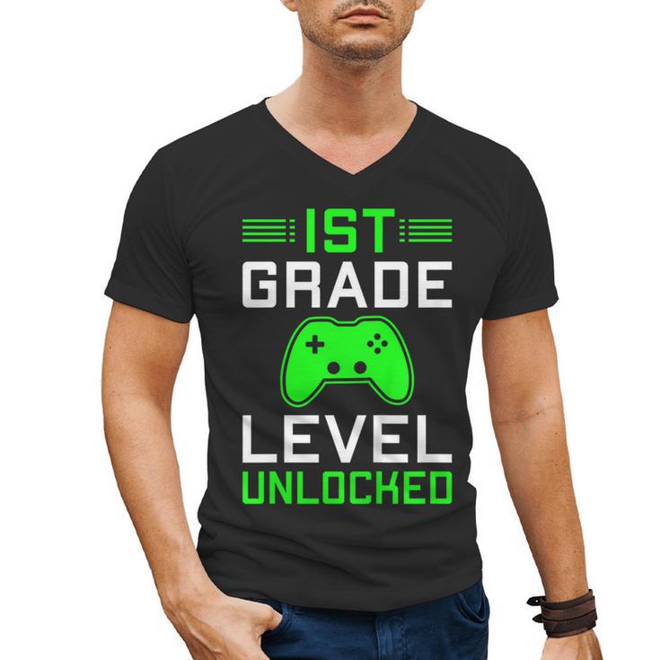 Kids 1st Grade Level Unlocked Back To School Gamer Graduation Men's V-Neck T-Shirt