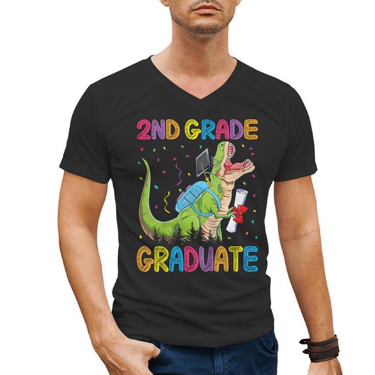 Kids 2nd Grade Graduate Dinosaur Trex 2nd Grade Graduation Men's V-Neck T-Shirt