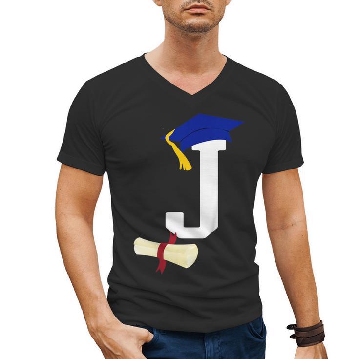 Kids Initial J Letter For Boys Preschool Graduation Kindergarten Men's V-Neck T-Shirt