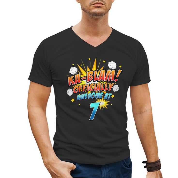 Kids Ka-Blam 7 Year Old Boys 7th Birthday Comic Book Super Hero Men's V-Neck T-Shirt