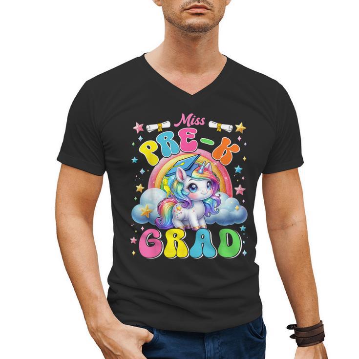 Kids Miss Pre-K Grad Graduation Cute Unicorn Rainbow Girls Men's V-Neck T-Shirt