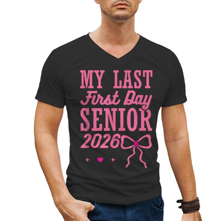 My Last First Day Senior 2026 Coquette Pink Bow Graduation Men's V-Neck T-Shirt