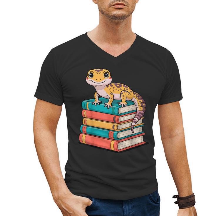 Leopard Gecko Book Lover Reading Men's V-Neck T-Shirt