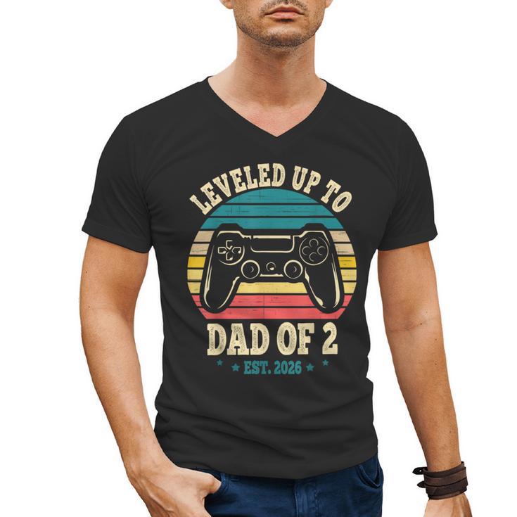 I Leveled Up To Dad Of 2 2026 Promoted To Dad Of Two Kids Men's V-Neck T-Shirt