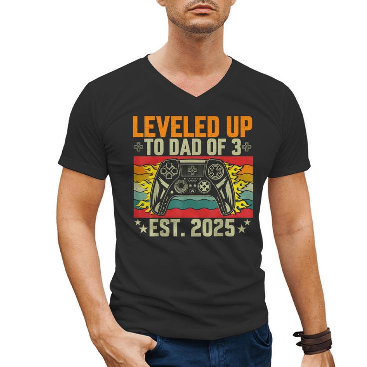 Leveled Up To Dad Of 3 Three Daddy Again 2025 Father's Day Men's V-Neck T-Shirt
