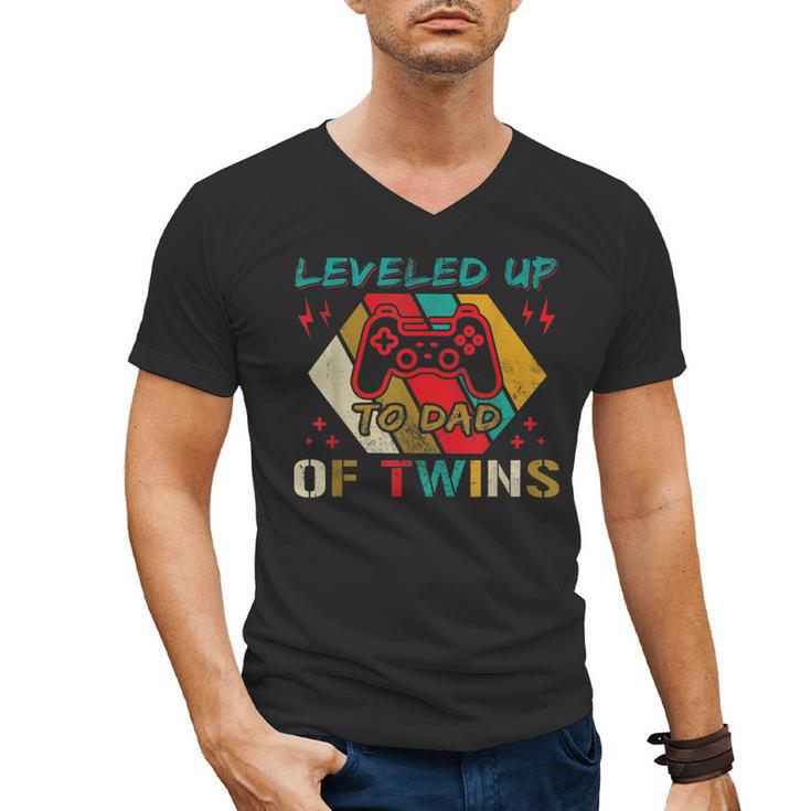 Leveled Up To Dad Of Twins Video Gamer Gaming Men's V-Neck T-Shirt