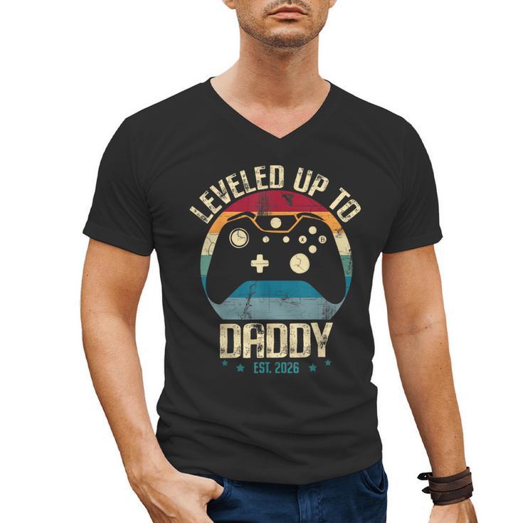 I Leveled Up To Daddy Est 2026 Dad Level Unlocked New Dad Men's V-Neck T-Shirt