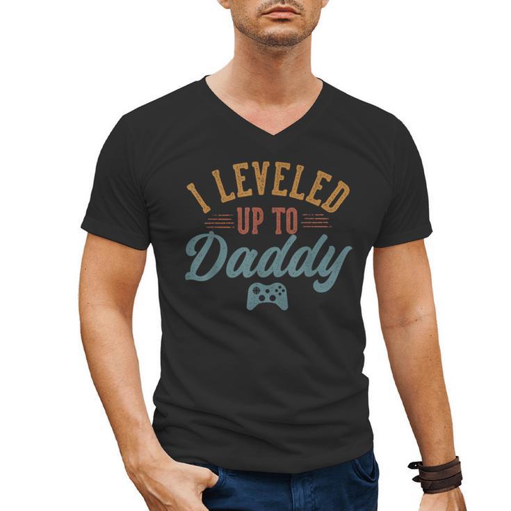 Leveled Up To Daddy Father To Be New Dad Men's V-Neck T-Shirt