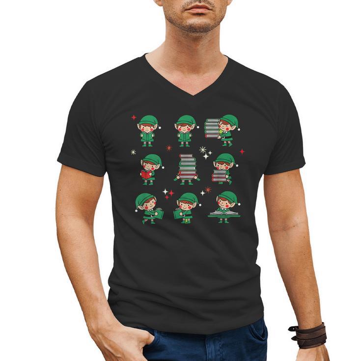 Librarian Book Lover Christmas Elf Reading Joy Men's V-Neck T-Shirt