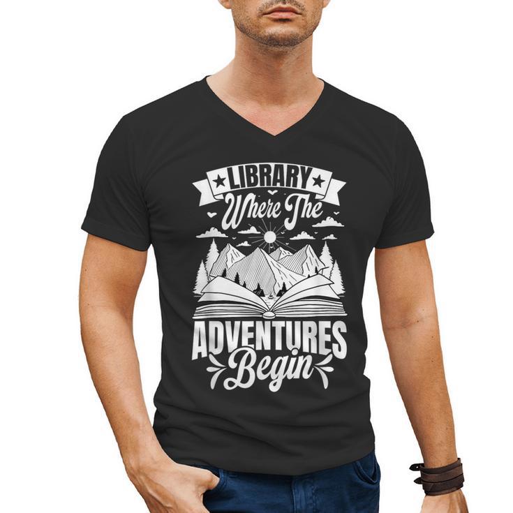 Library Where The Adventures Begin Librarian Book Readers Men's V-Neck T-Shirt