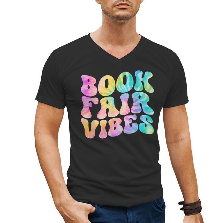 Library Book Fair Vibe Tie Dye School Reading Nostalgic Men's V-Neck T-Shirt