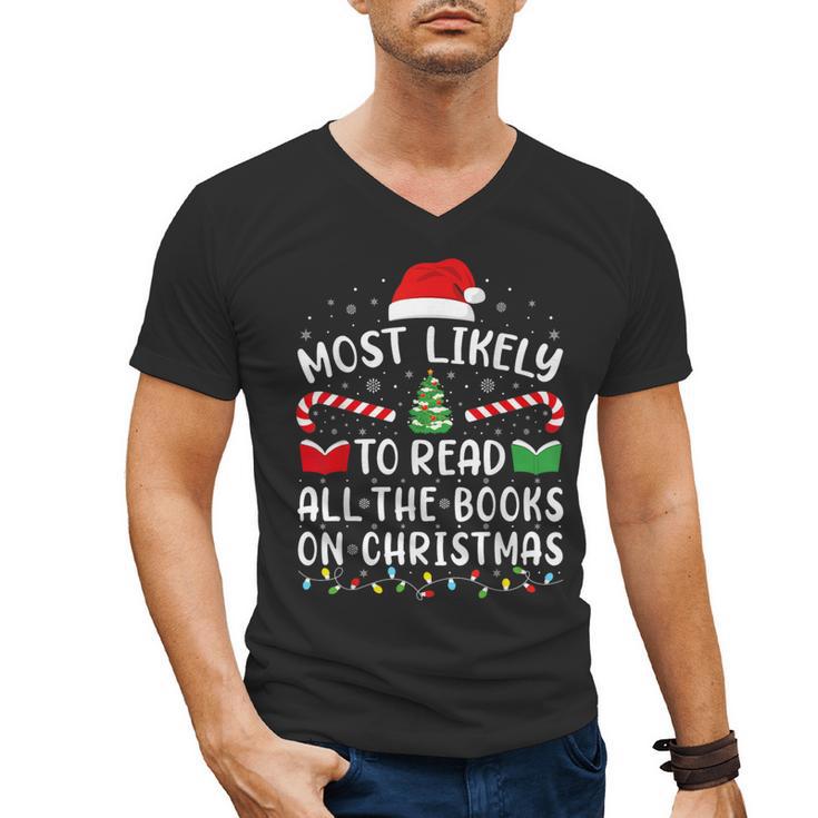 Most Likely To Read A Book On Christmas Family Matching Xmas Men's V-Neck T-Shirt