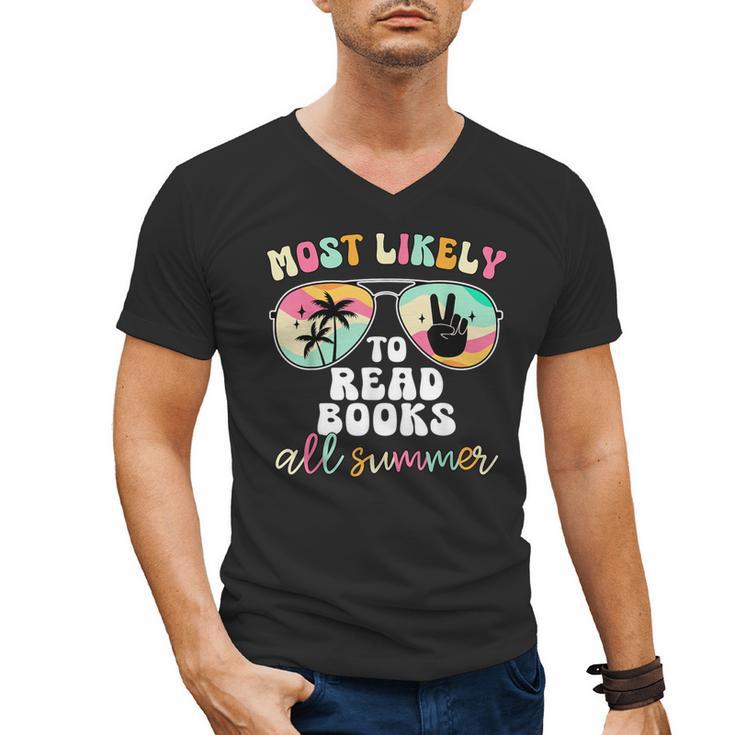 Most Likely To Read Books All Summer Teacher Student Men's V-Neck T-Shirt