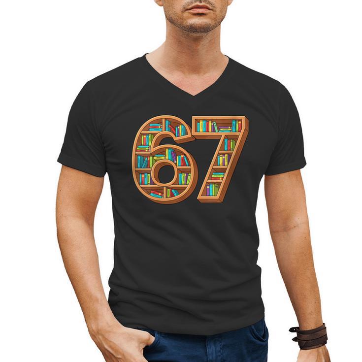 Literary 67 Bookshelf Six Seven Reading Meme Men's V-Neck T-Shirt