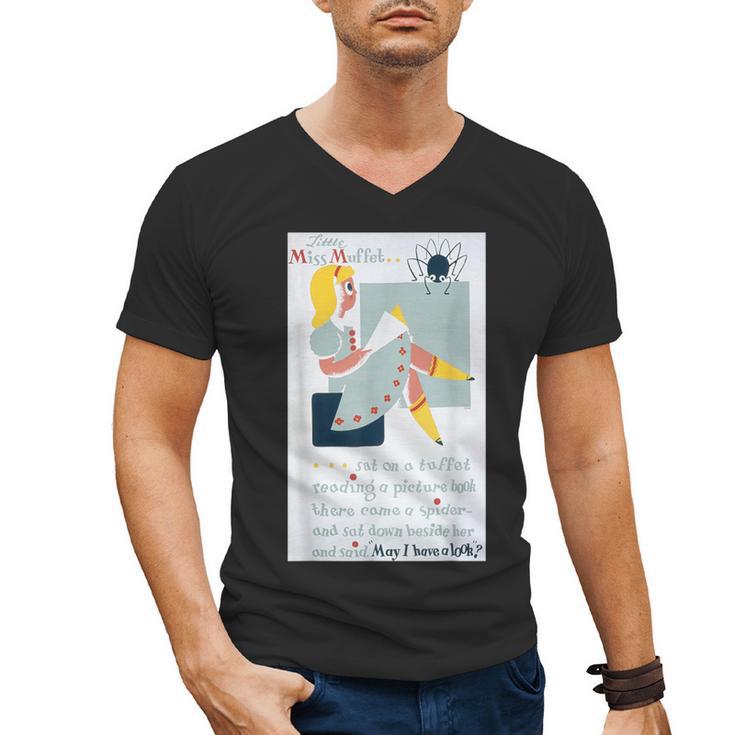 Little Miss Muffet Reading a Picture Book Men's V-Neck T-Shirt