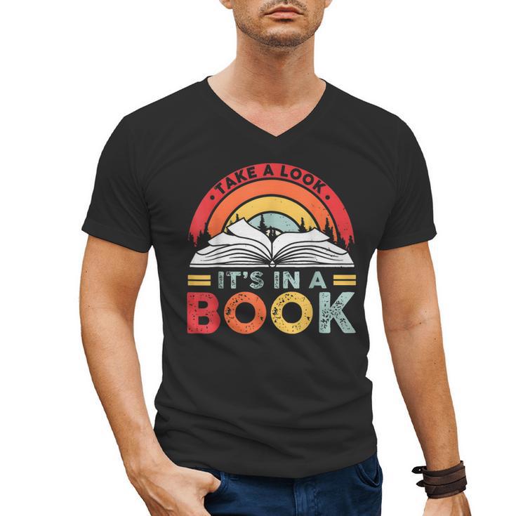 Take A Look It's In A Book Reading Book Vintage Rainbow Men's V-Neck T-Shirt