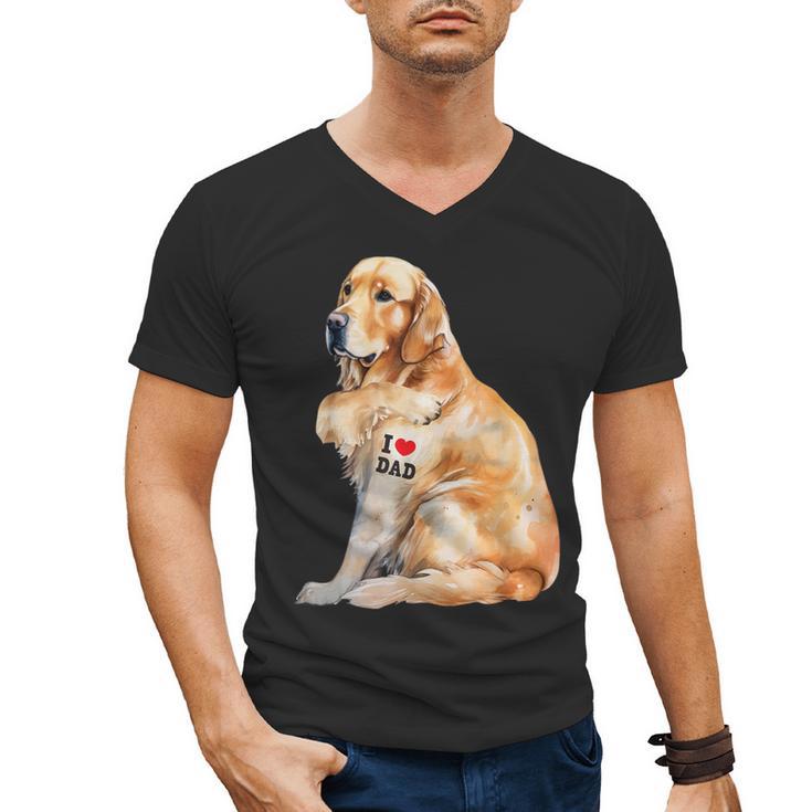 I Love Dad Patriotic Golden Retriever Canine Dog Lover Men's V-Neck T-Shirt