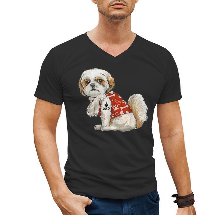 I Love Dad Tattoo Shih Tzu Dad Father's Day Men's V-Neck T-Shirt