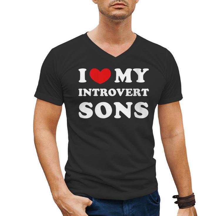 I Love My Introvert Sons I Heart My Introvert Sons Men's V-Neck T-Shirt