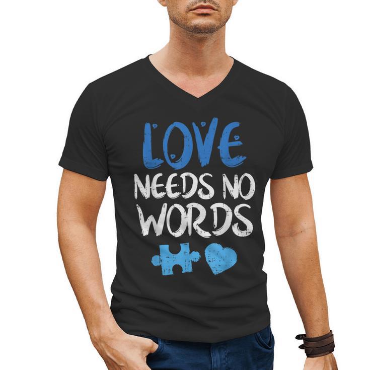 Love Needs No Words Autism Awareness Shirt Mom Dad Teacher Men's V-Neck T-Shirt