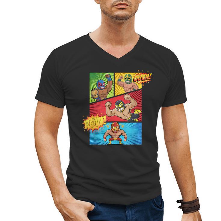 Lucha Libre Comic Book Mexican Wrestling Cartoon Wrestler Men's V-Neck T-Shirt