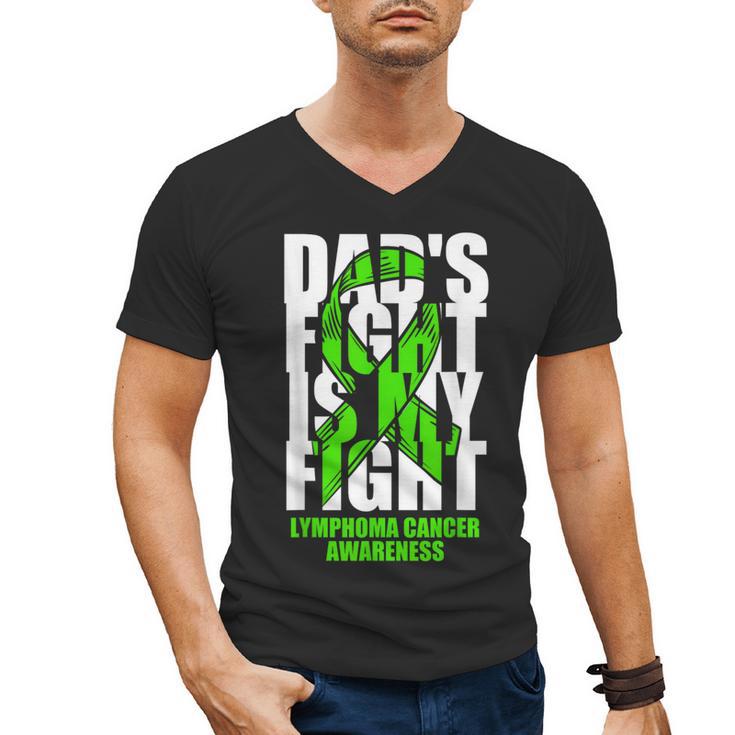 Lymphoma Cancer Awareness Lime Green Ribbon Dad's Fight Men's V-Neck T-Shirt