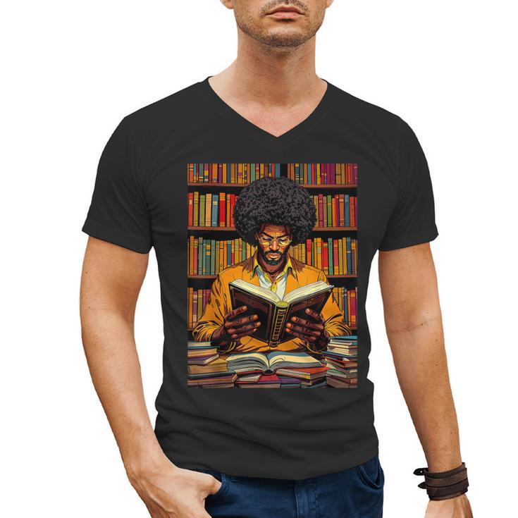 Man Reading Book Black History Month Book Lover Afro Men's V-Neck T-Shirt