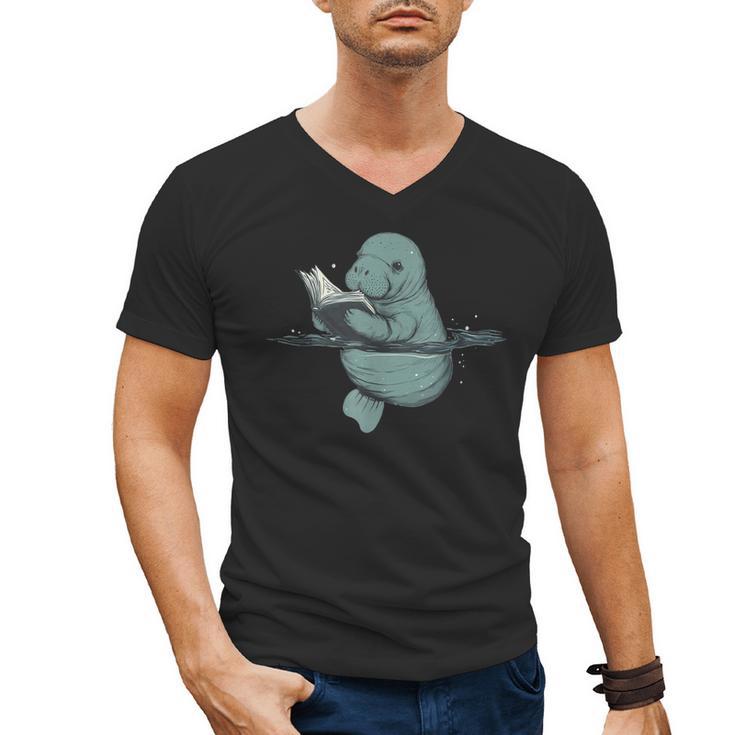 Manatee Reading Book Bookworm Manatees Ocean Animal Lover Men's V-Neck T-Shirt