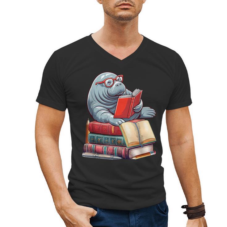 Manatee Reading Books Matching Bookworm Readers Librarian Men's V-Neck T-Shirt