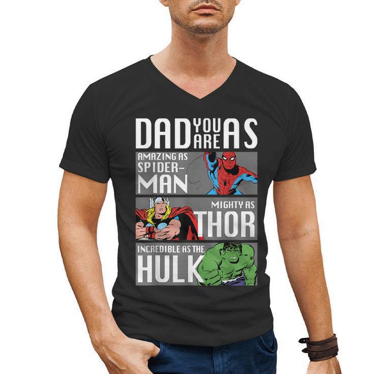 Marvel Father's Day Spider-Man Thor Hulk Dad Attributes Men's V-Neck T-Shirt
