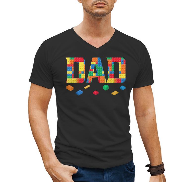 Master Builder Dad Birthday Boy Building Bricks Blocks Daddy Men's V-Neck T-Shirt