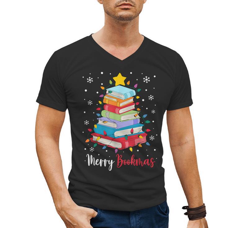 Merry Bookmas Book Christmas Tree Lights Xmas Men Women Kids Men's V-Neck T-Shirt