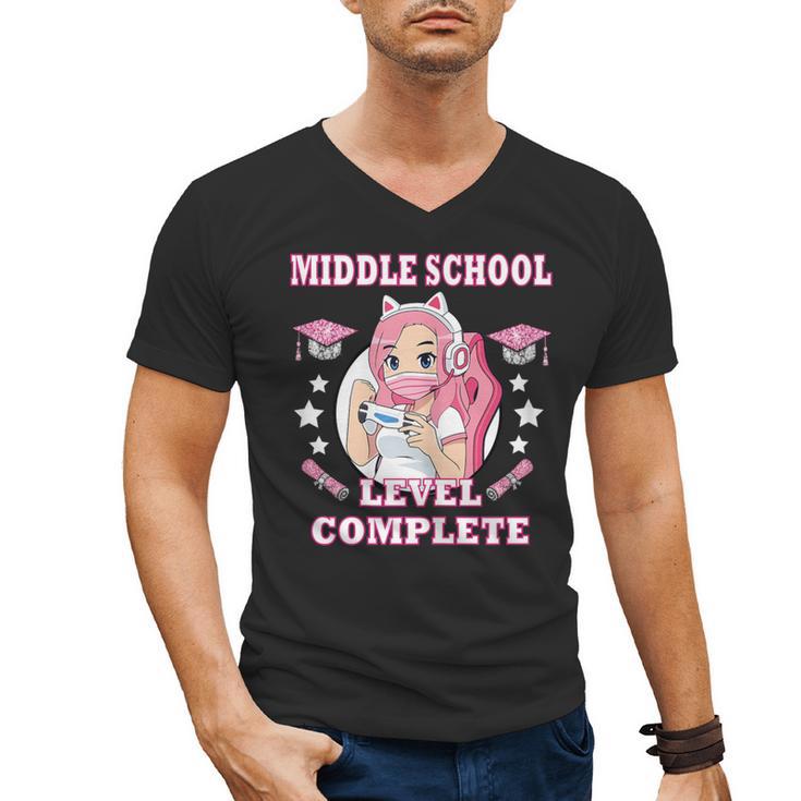 Middle School Level Complete Gaming Graduation Anime Girl Men's V-Neck T-Shirt