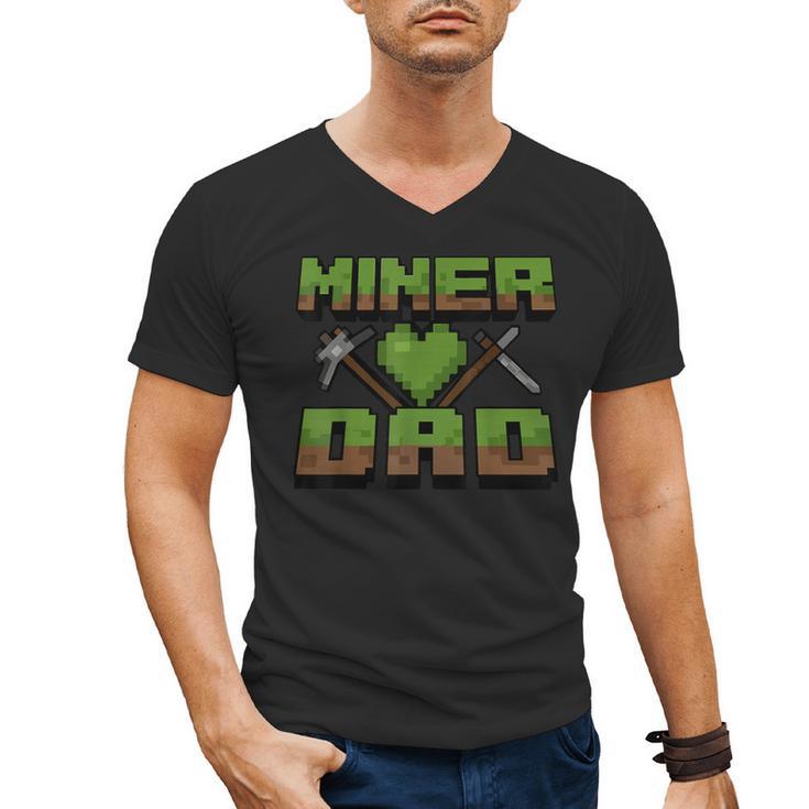 Miner Dad Birthday Boy Party Video Gamer Pixel Men's V-Neck T-Shirt