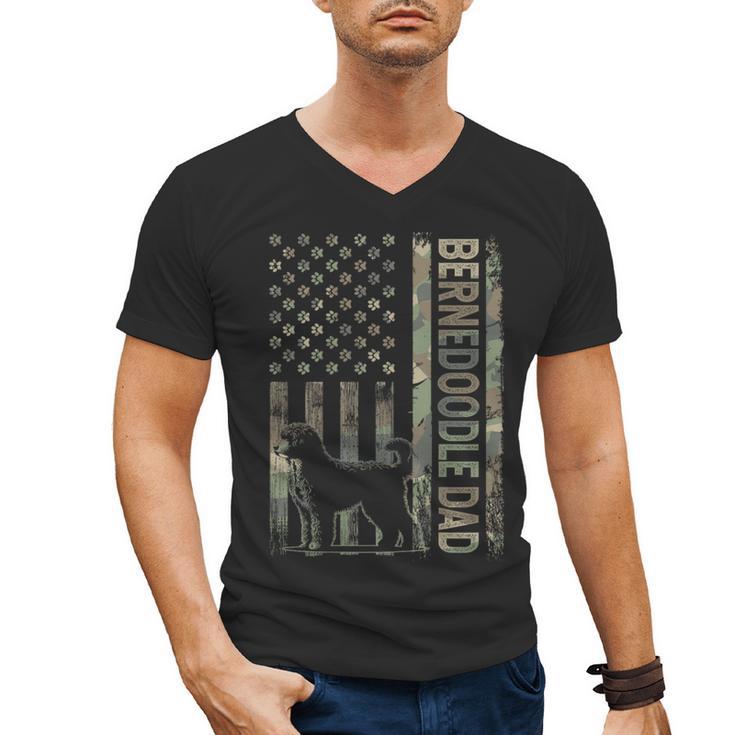 Mini Bernedoodle Dad Camo USA Flag DESIGN ON BACK Men's V-Neck T-Shirt