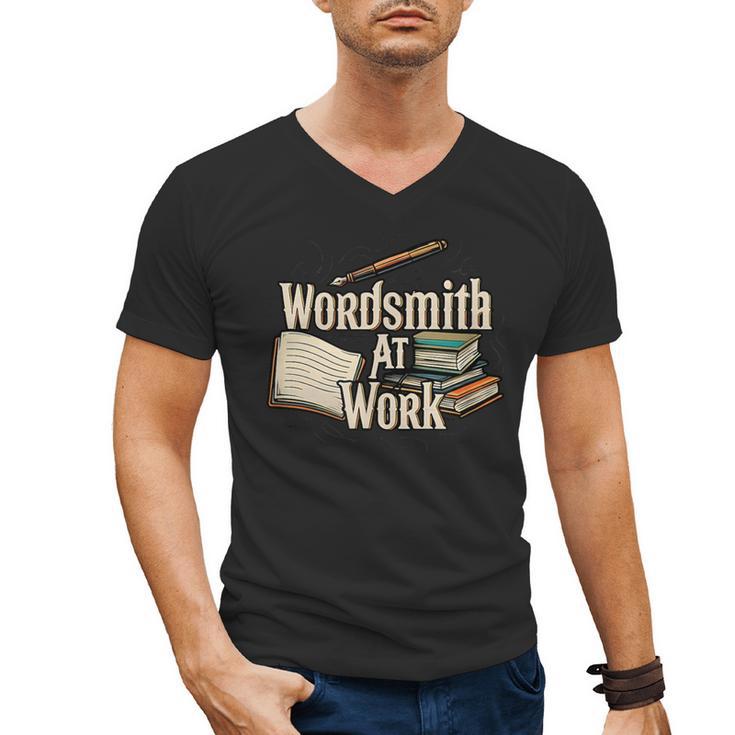 Wordsmith At Work Vintage Writer & Author Pen Book Lover Men's V-Neck T-Shirt
