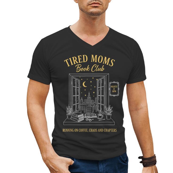 Mom Book Club Tired Moms Book Club Running On Coffee Cha0 Men's V-Neck T-Shirt