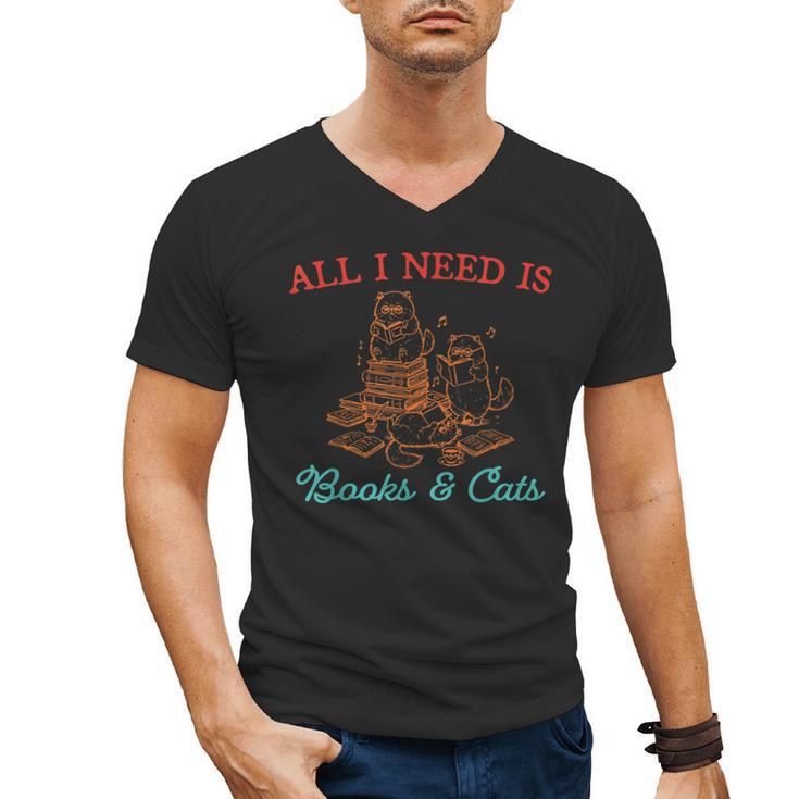 All I Need Is Books & Cats Cozy Men's V-Neck T-Shirt
