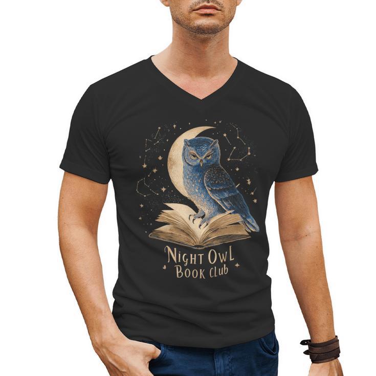 Night Owl Book Club Crescent Moon Late Night Reading Men's V-Neck T-Shirt