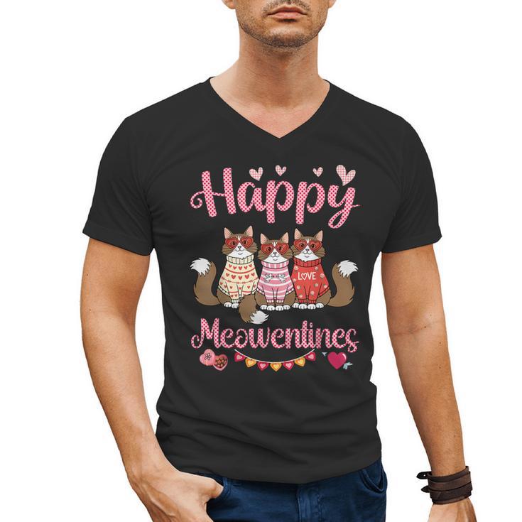 Norwegian Forest Cat Happy Meowentines Valentine Dad Mom Men's V-Neck T-Shirt